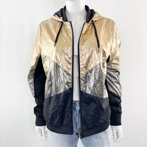 Scotch & Soda Maison Scotch Jacket Size 6 Gold Metallic Windbreaker Sporty